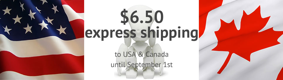 All shipping fees at 6.50$ for the USA and Canada until the last day of August!