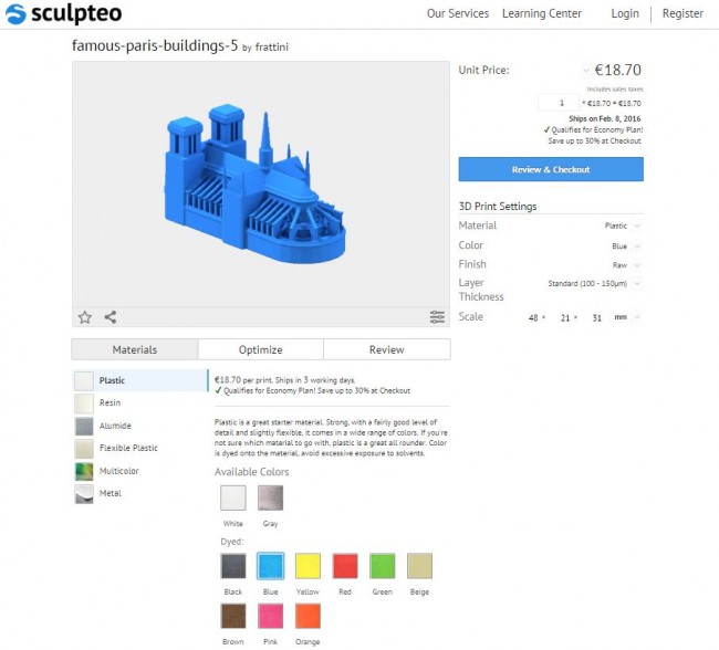 Print page for a 3D printed object