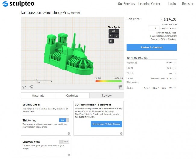 Solidity test on a 3D printed object after Thickening