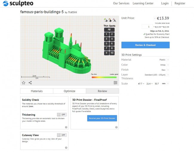 Solidity test on a 3D printed object before Thickening