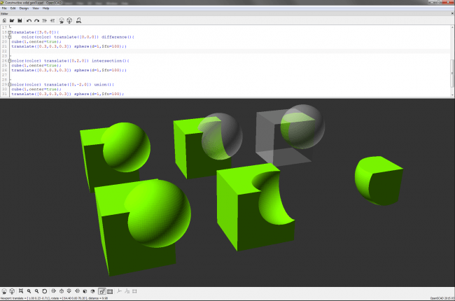 subtraction and intersection of a cube and a translated sphere