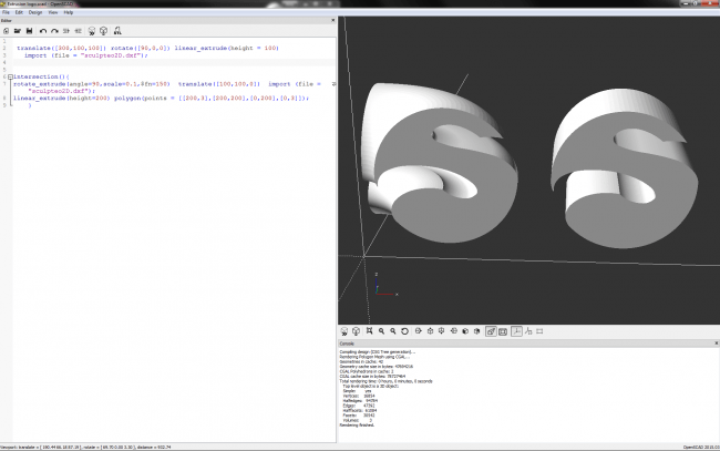  linear and rotational extrusion of a shape imported from a DXF file