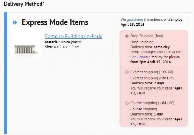 Delivery methods Express Mode for 3D printing