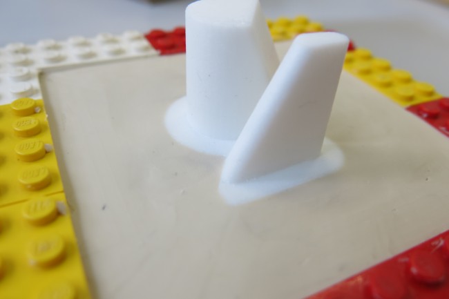 3D printed master pushed into Plasticine for urethane casting