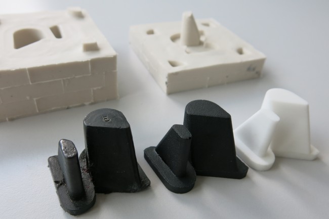 A silicon mold made from a 3D printed master and the part casted in urethane