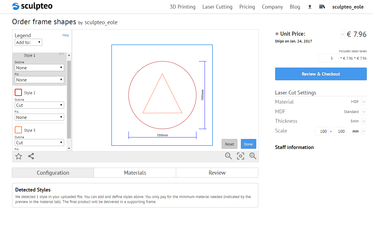 Sculpteo Config triangle laser cut