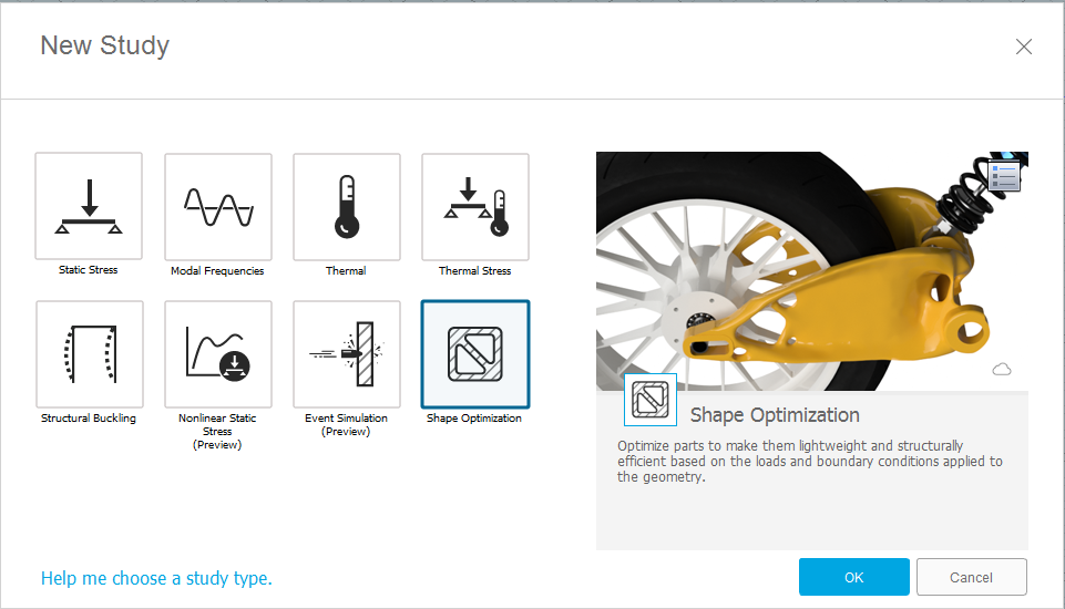 Simulation Panel choice fusion 360