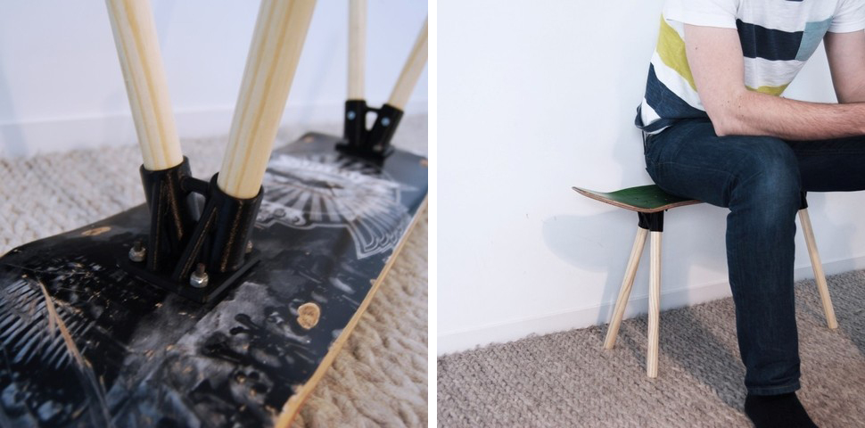 Upcycling to create a seat with a skateboard with 3D printing