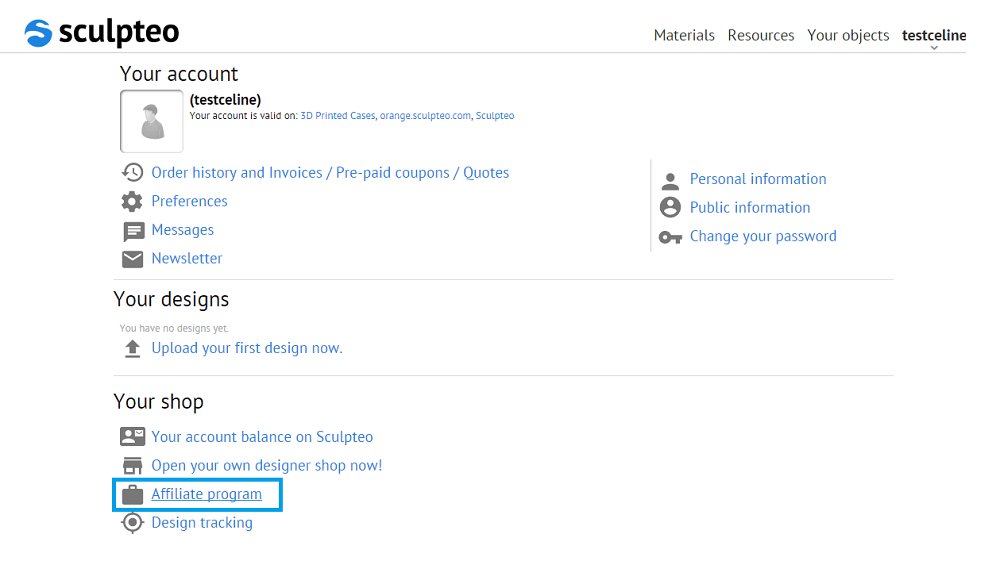 Affiliation program is an option in your account to follow your store sales