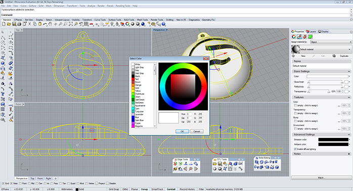 how to change rendered objects settings in rhino