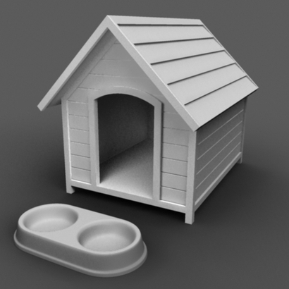 Doghouse and Double Bowl 01 Large - 1:12 scale